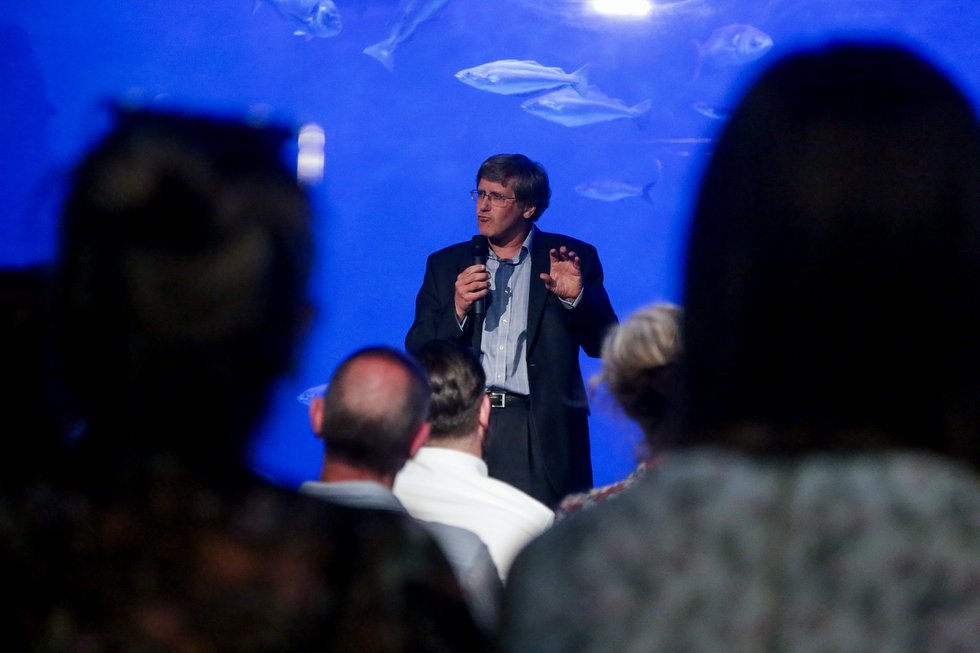 Roger Maslin (NMA CEO) at Sound Fish guide launch at the National Marine Aquarium