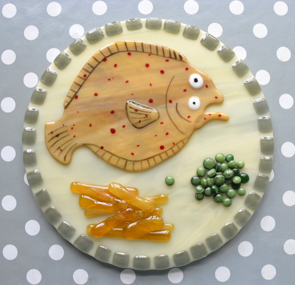 Maggie Lintell - Fish and chips (fused glass)
