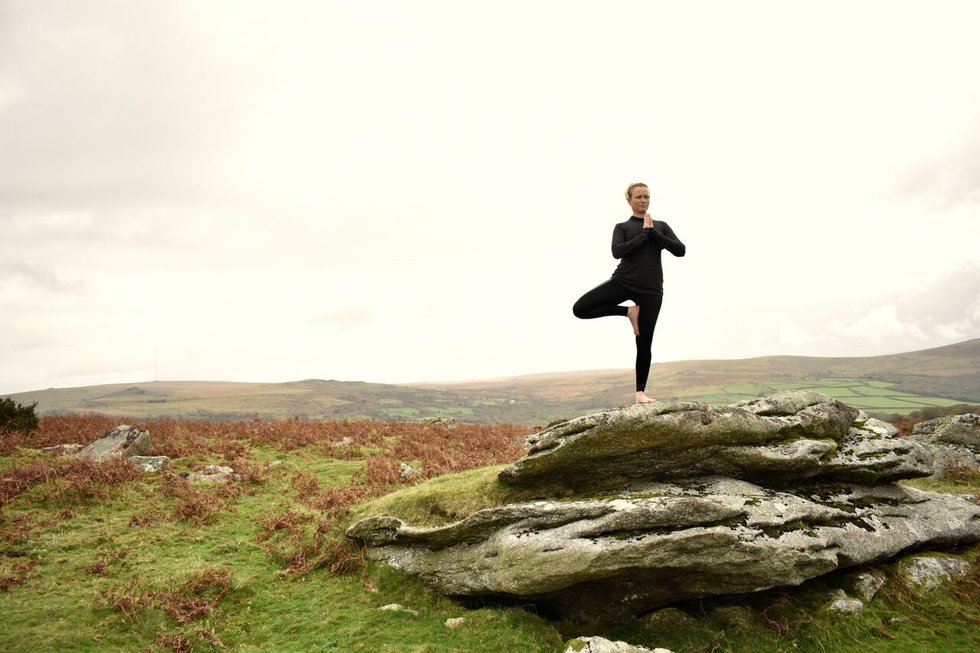 Lauren Groch practices yoga on Dartmoor